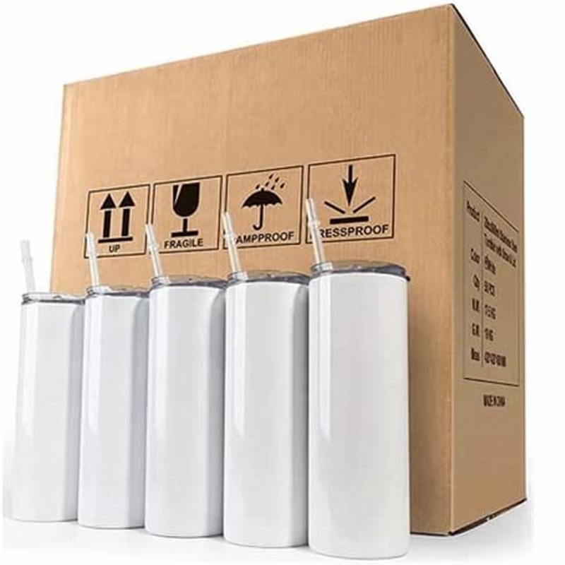 

US Stock Sublimation Tumblers 20 Oz Stainless Steel Straight Blank Mugs white Tumbler with Lid and Straw for Heat Transfer DIY Gift Coffee Mug Bottlle, Rushing fee not pay