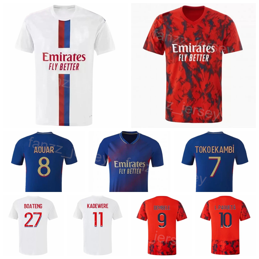

2022-2023 Lyon Soccer 7 Karl Toko Ekambi Jerseys Club 8 Houssem Aouar 20 Mateus Tete 15 Romain Faivre 11 Tino Kadewere 9 Moussa Dembele Football Shirt Kits Uniform, With patch