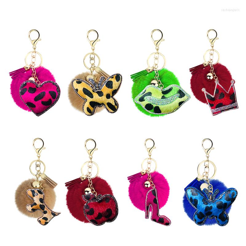 

Keychains Fashion Creative Keychain Small Gift Rhinestone Leopard Print Flannel Unique Heart Shape Butterfly Crown