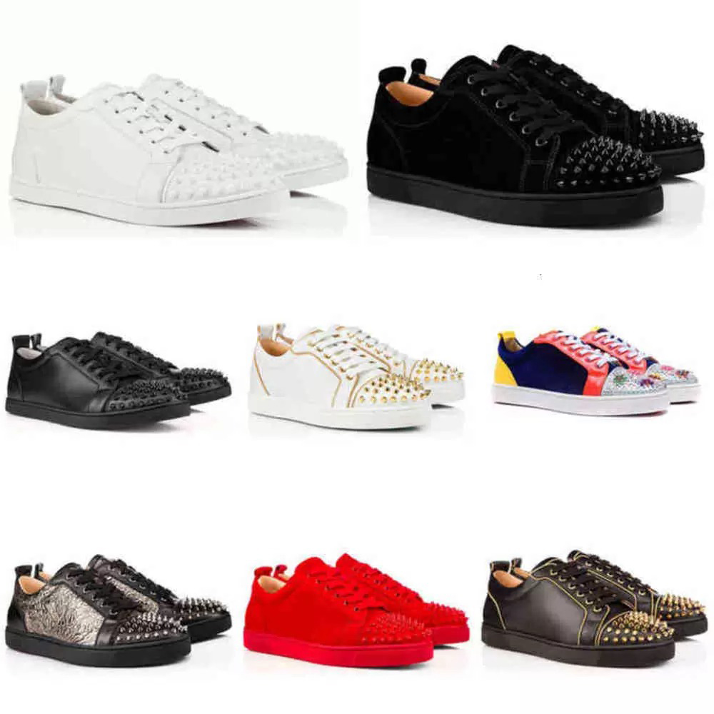 

Red Bottoms Low Cut Spikes Flats Dress Shoes Men Women Sneakers Suede Silver Diamond Top Quality Sports Trainers With Box Dust Bag, 16