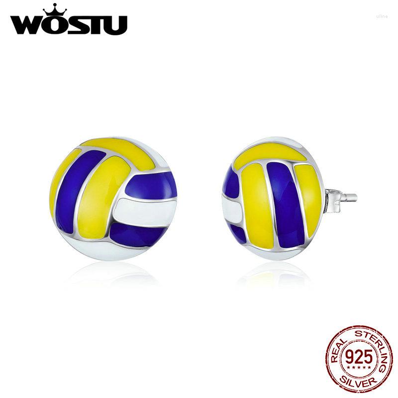 

Stud Earrings WOSTU Sport Genuine 925 Sterling Silver Volleyball For Women Summer Fashion Jewelry CQE902