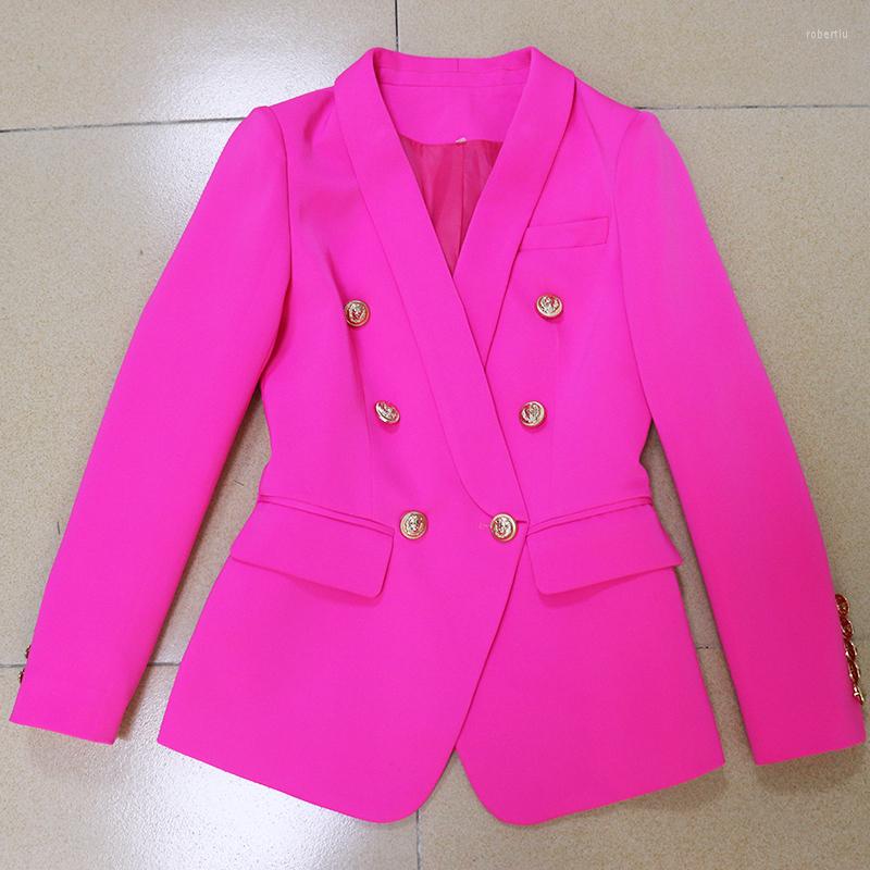 

Women' Suits EXCELLENT QUALITY 2022 Classic Designer Women Blazer Slim Fitting Double Breasted Lion Buttons Shawl Collar Neon Pink, Hot pink