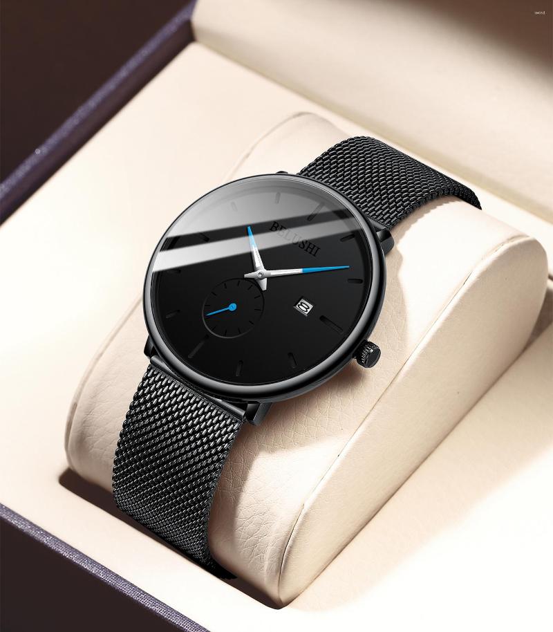 

Wristwatches Men Watches Simple Fashion Business Man Watch Steel Mesh Waterproof Luminous Wristwatch Quartz Clock Date Hour Reloj Hombre, Meshblackred