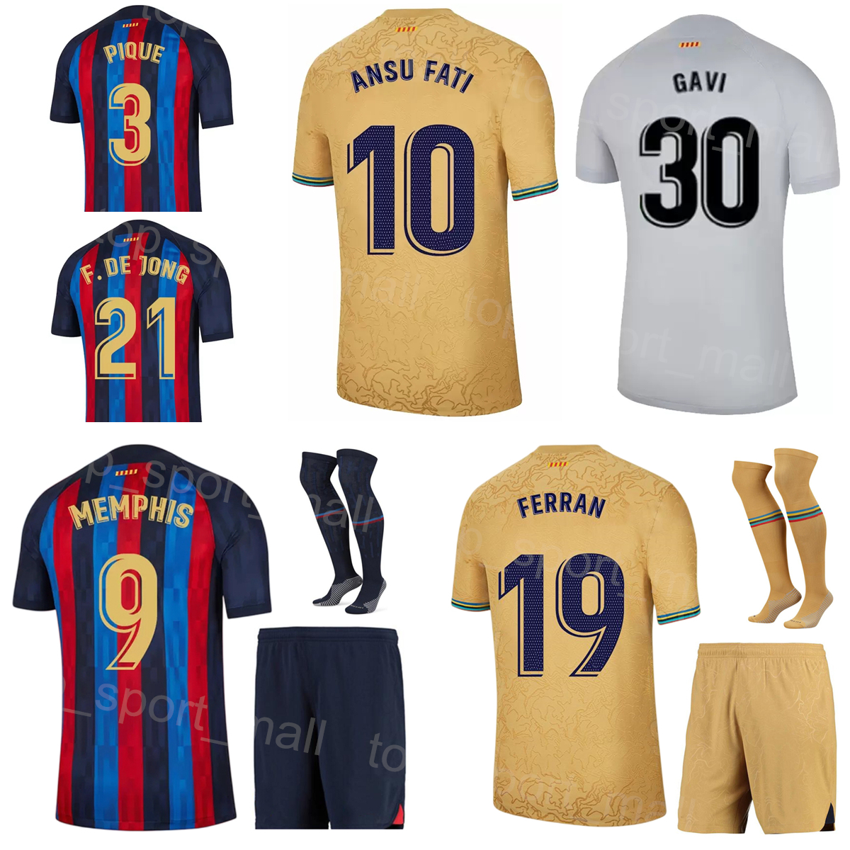

Men Youth Club Soccer 9 Memphis Depay Jersey Set 9 Robert Lewandowski 19 Franck Kessie 21 Luuk de Jong 4 Ronald Araujo 5 Sergio Busquets Football Shirt Kits 22-23 BaSai