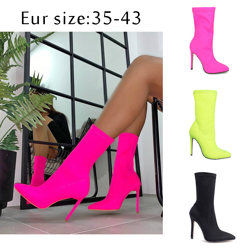 

Women Fashion Boots were made for running EU size 35 - 42 black rose elastic fabric Woman Dress Casual Shoes stiletto Heel Half Ankle Boot, Box