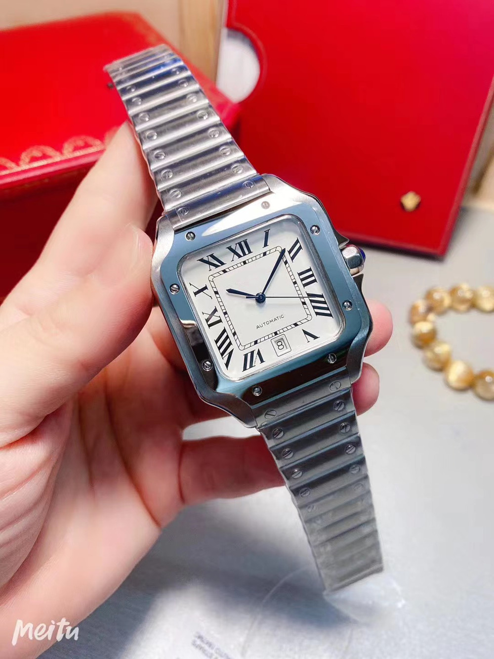 2022 Square Watches 40mm Blue Stainless Steel Mechanical Watches Case and Bracelet Fashion Mens Male Wristwatch-image-800605306