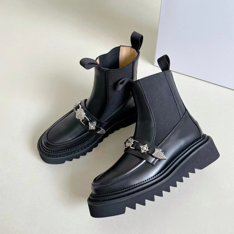 

Boots cuff ribbed sock-like flats Ankle combat boots stretch-knit Black leather lace up biker Booties for women luxury designer shoes factory footwearBoots size35-40, Shoe box