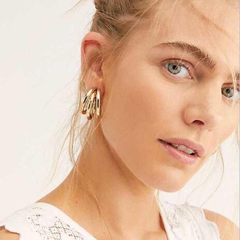 

Hoop Earrings HuaTang Punk Round For Women Vintage Gold Color Metal Statement Geometric Jewelry Brinco 6984