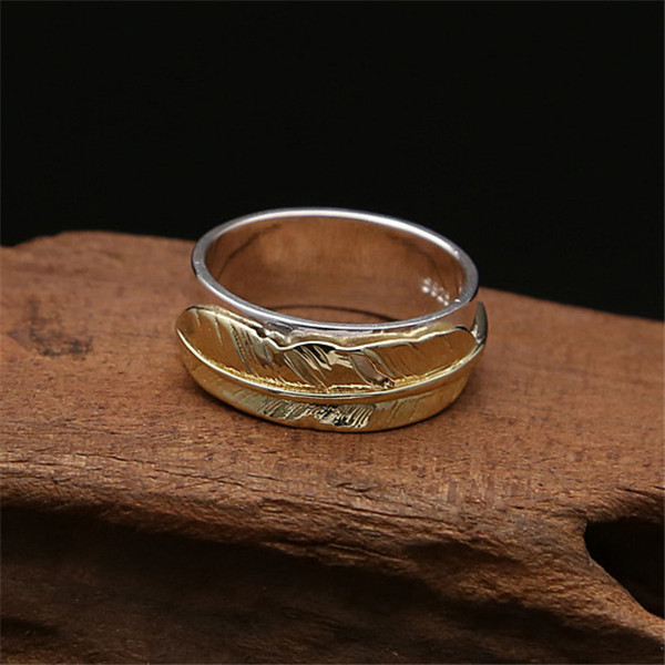 925 Sterling Silver Feather Band Rings Two Tones Antique Vintage Handmade Designer Punk Hip-Hop Luxury jewelry accessories gifts for men and wome-image-800731611