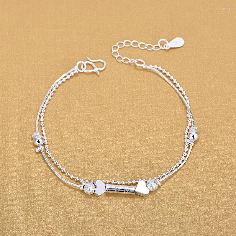 

Link Bracelets High Quality Double Layered Silver Color Heart Beads For Women 2022