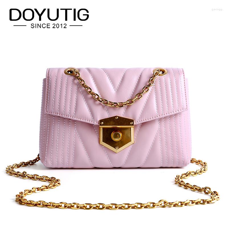 

Shoulder Bags DOYUTIG Brand Genuine Leather Crossbody Bag For Lady 2022 Luxury Real Cow Handbag Classical Square Flap Bag, Pink