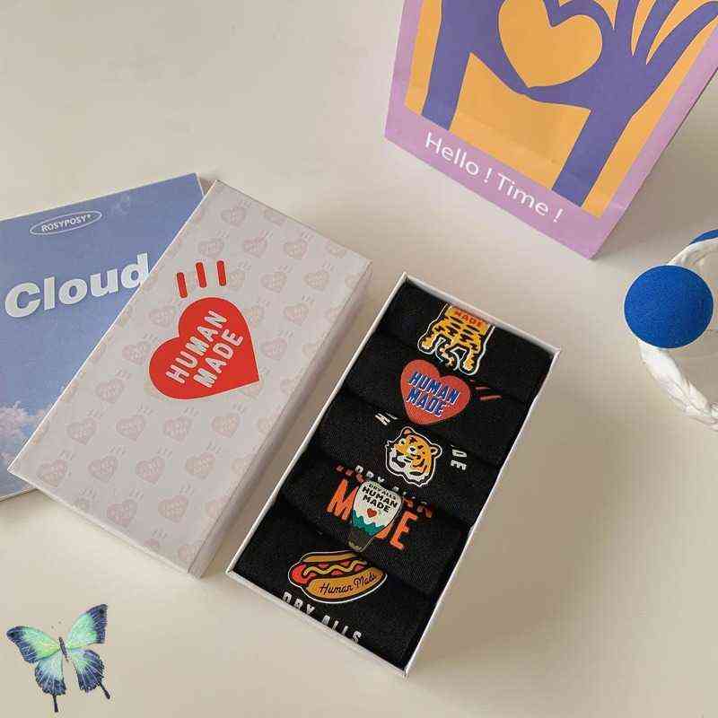 

MADE Printed HUMAN Gift Box Street Socks Tiger Head Love Duck Couple Skateboard Cotton Boat Socks T220804