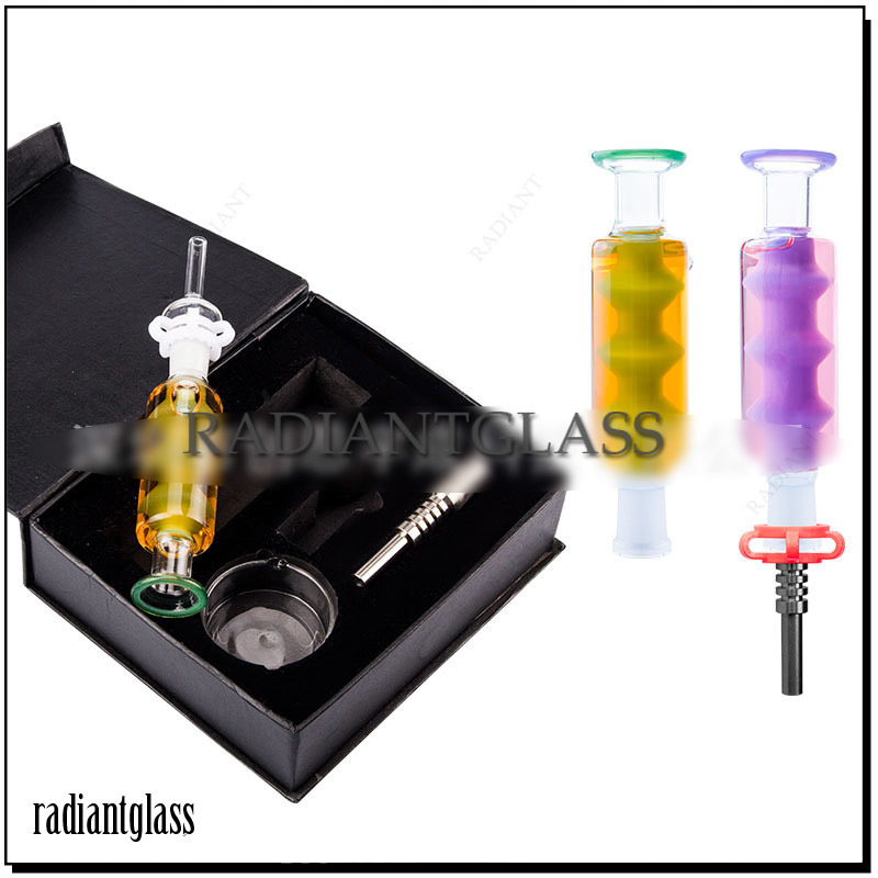 

Glass pipe cooling oil Collector set Smoking pipes mouth Tip Dab straw 14mm mini bong gift box for wholesales nectors collectors