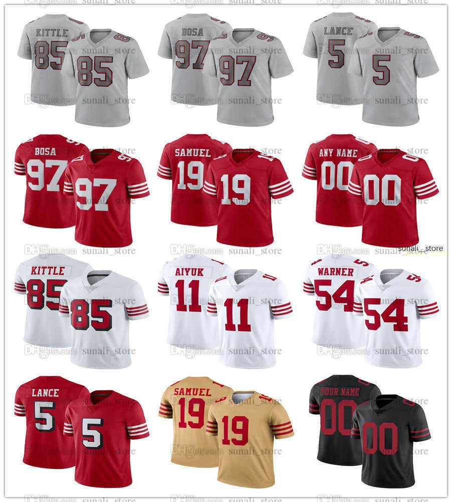 

Stitched Football Kevin Givens Jerseys Robbie Gould Dre Greenlaw Blake Hance Talanoa Hufanga Kerry Hyder Jr. Jauan Jennings Javon Kinlaw Tyler Kroft Mike McGlinchey, Women red