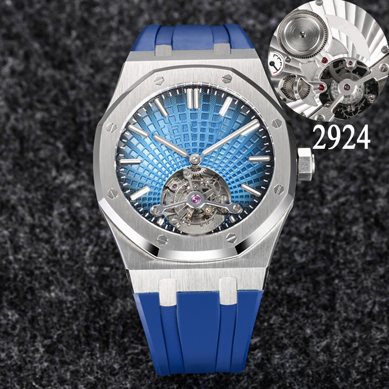 

Royal Watch luxury mens ETA watches Skeleton flywheel automatic Blue dial Men Sapphire Watches 904L stainless steel Case with box, Not for watch
