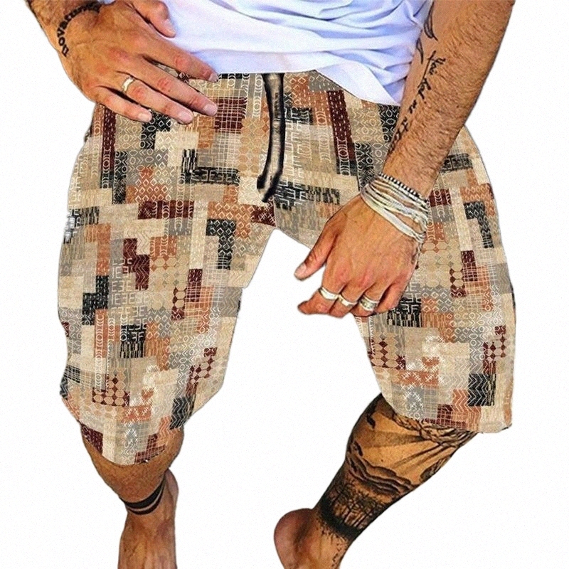Men's Shorts men's Shorts Vintage Skull Print Men Cotton Linen Casual Loose Drawstring Beach Short Pant For Male 2022 Summer Fashion St-image-800492436