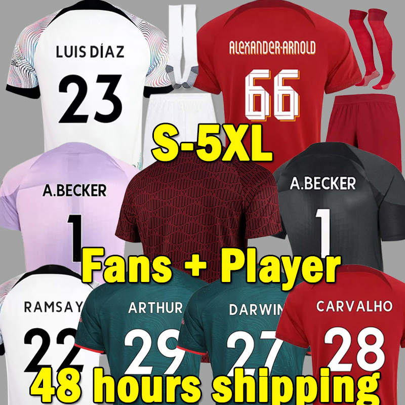 

XXXL 4XL 5XL 22 23 season soccer jerseys RAMSEY DARWIN 2022 2023 Luis Diaz Mohamed Diogo Alexander Arnold Football men kids kit Uniform Big Size ship within 48 hrs, Black