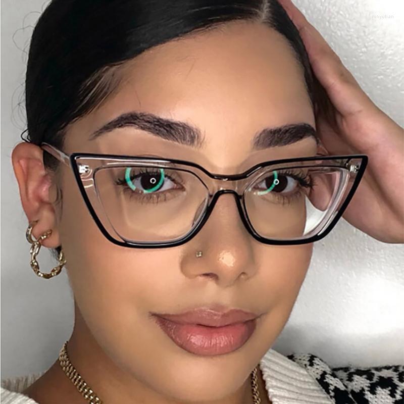 

Sunglasses Individual Transparent TR90 Anti-Blue Light Glasses Edge Lines With Thick Myopic Eyewear Female Spring Leg Cat Eye