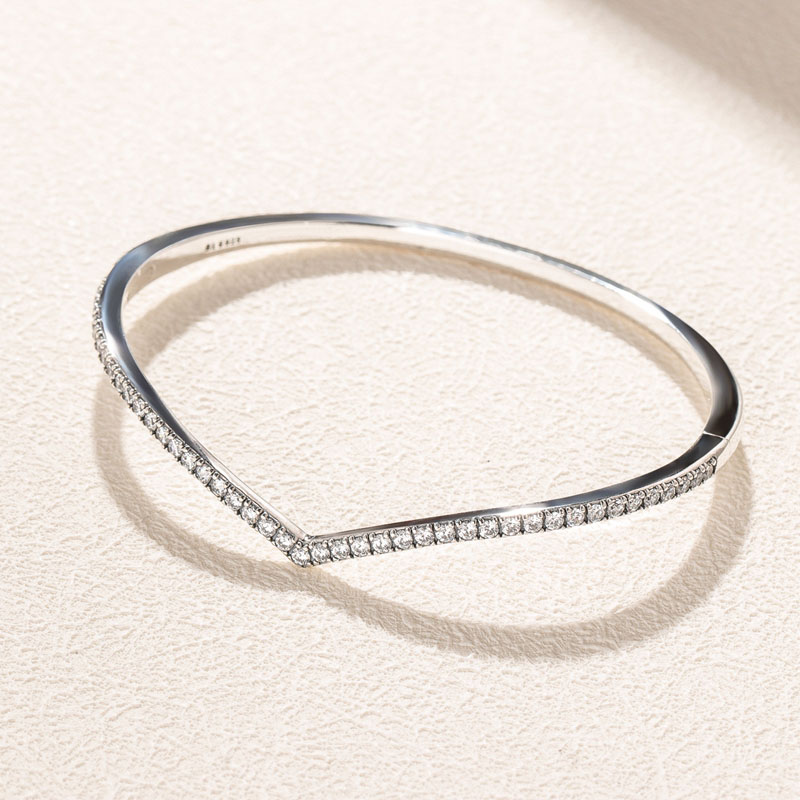 

CZ diamond Sparkling Wishbone Bangle Bracelet Set Real Sterling Silver Women Wedding Jewelry with Original Box For pandora girlfriend Gift Bracelets