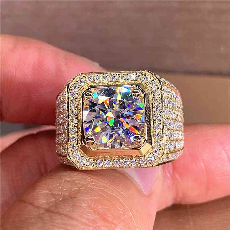 

14K Gold Solitaire Male Ring 925 Sterling Silver Jewelry Engagement Wedding Band Rings For Men Gift