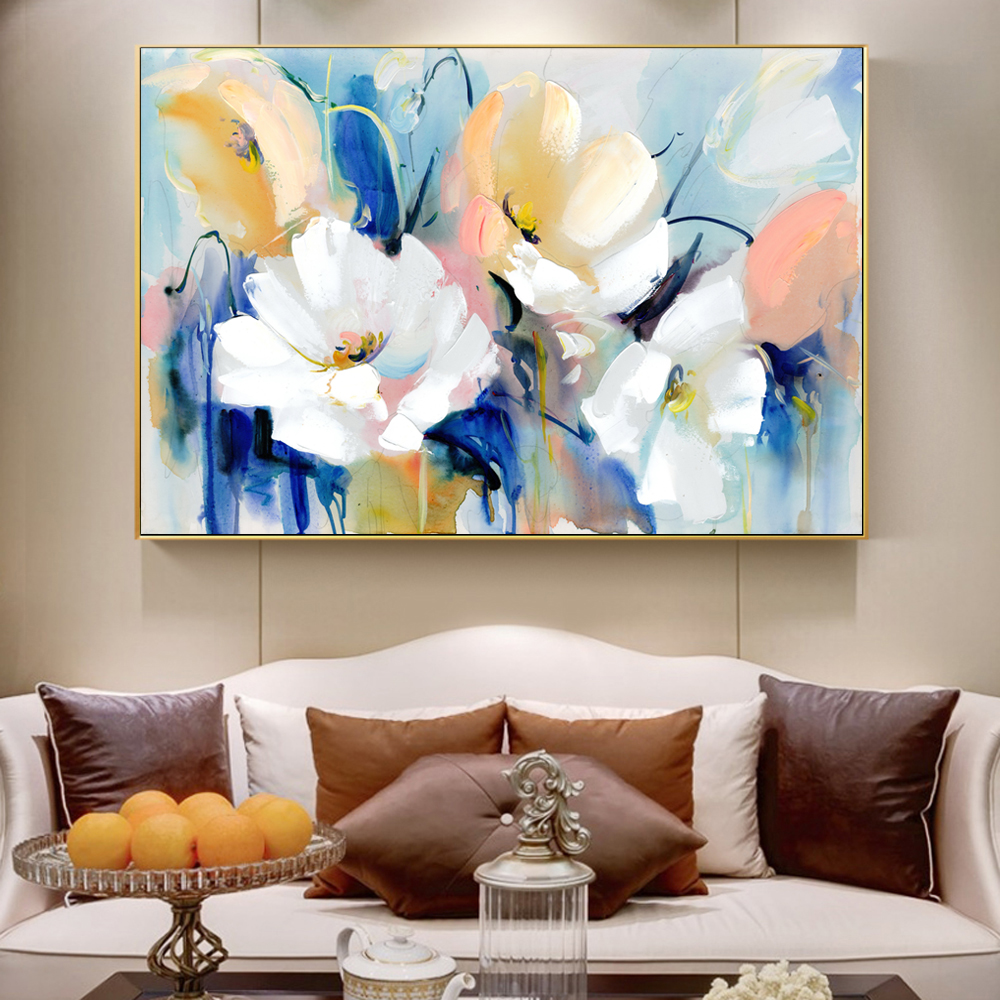 

Canvas Painting Nordic Blue Red Green Pink Flowers Watercolor Posters And Prints Wall Art For Living Room Dining Home Decor Modern Cuadros