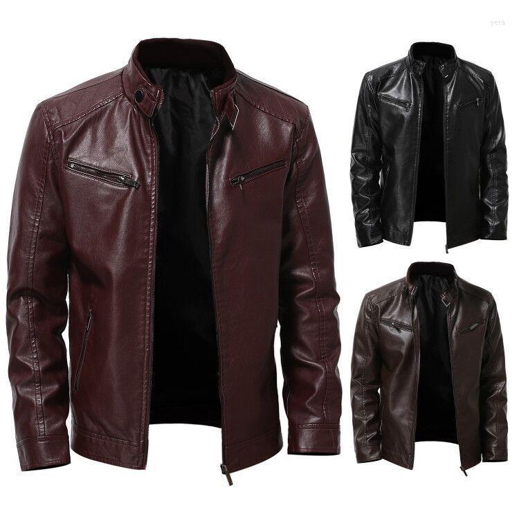 

Men's Jackets 2022 Autumn And Winter Business Gentleman Stand Collar Plus Size Leather Jacket Men, Black