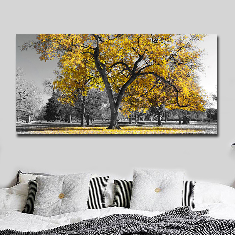 

Canvas Printing Yellow Tree Posters Printed Prints Modern 1 Piece Big Size Drop shipping Landscape Painting Home Decor For Living Room