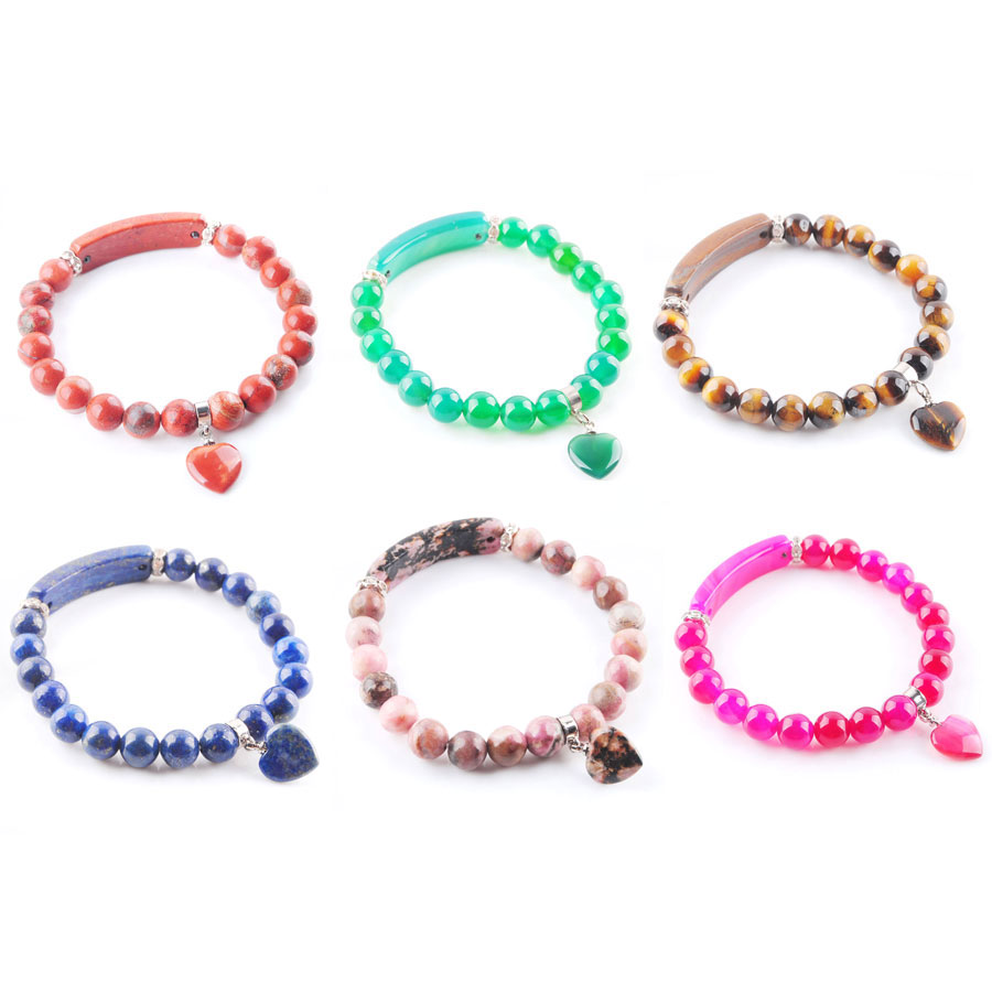 Natural Stone love Heart Strands Bracelet For Women Men Agates Crystal Jewelry Reiki Healing Rectangle Yoga Bangle Gift BK333-image-800857304