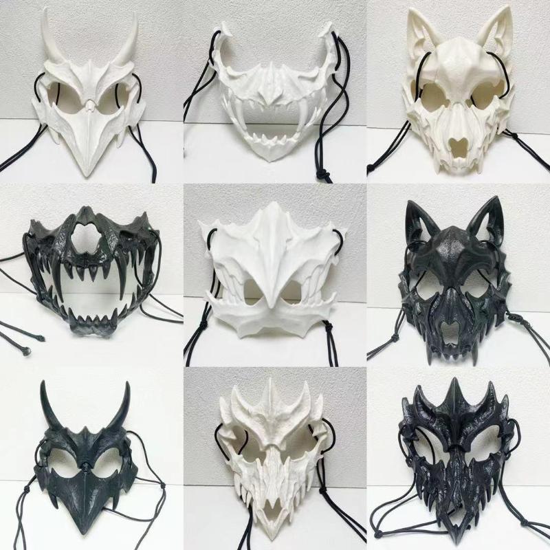 Party Favor Funny Half-face Mask Dragon God Fierce Tiger Yasha Tengu Man Wolf Horror Ghost Festival Dress Up Happy Helloween Day