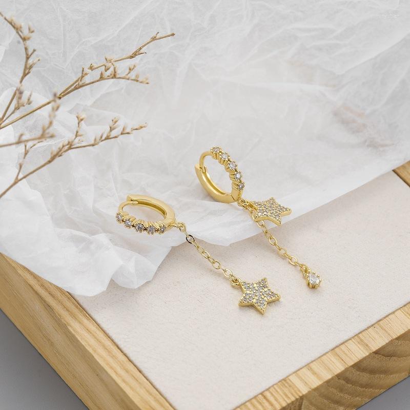 

Hoop Earrings Fashion Gold-plated Diamond Star Pendant Alloy For Women Temperament Chain Asymmetric Ear Buckle Jewelry
