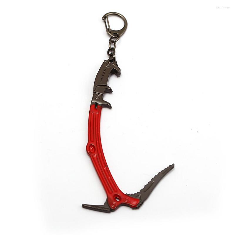 

Keychains Laura Pickaxe Axe Keychain Movie Game Jewelry Tomb Raider Red Pendnats Chaveiro Llaveros For Fans