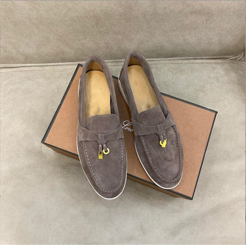 

Dress Shoes Casual Shoe Nice Velvety Leather British Style Versatile Mens Women Lock Designer Loro Walk Loafers 35-45 059Z, Bronze
