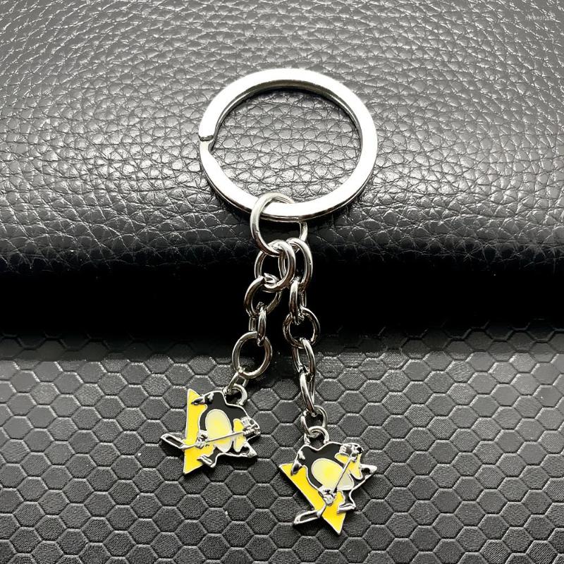 

Keychains Exquisite Enamel Metal Hockey Team LOGO Pendant Keychain Chicago City Sports Jewelry Key Chain