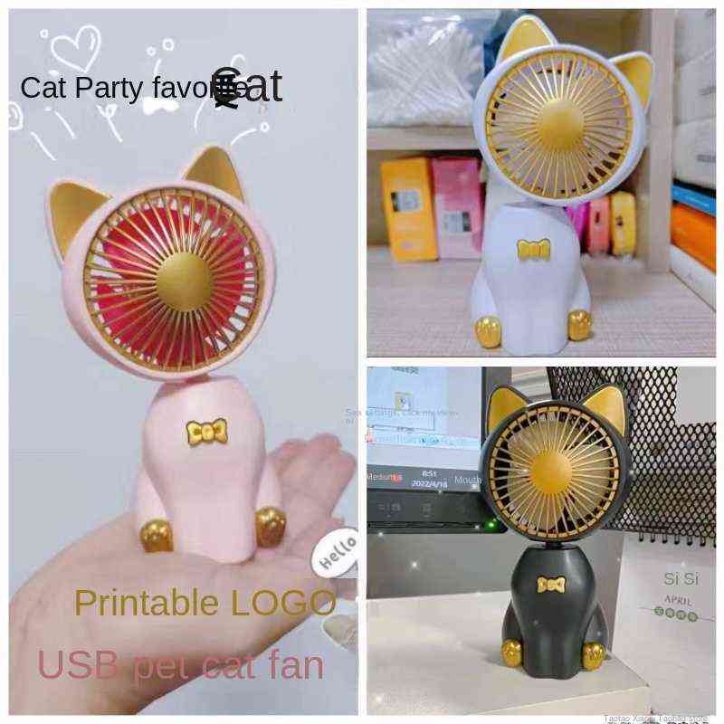 Electric Fans Night Light Cat Mini Fan Cute Girl Dormitory Desktop Fortune Cat Decoration USB rechargeable Standing Fan T220907-image-802573444