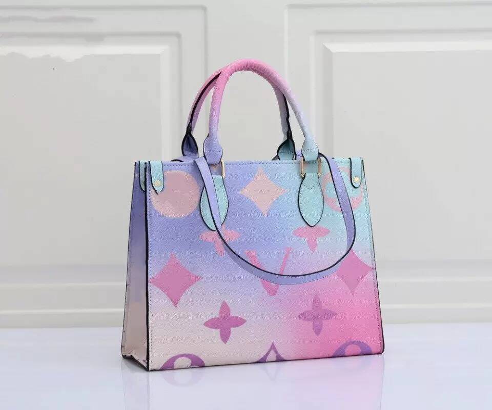 

Summer Multicolor Gradient Bags Onthego MM louiseitys viutonitys Tote Bag Sunrise Pastel Monograms Tie Dye Luxury Handbag Women Bag Designer CrossBody On The Go, Coffer grid