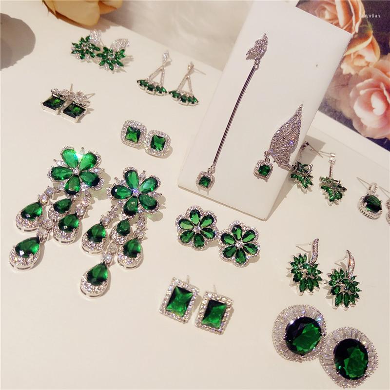 

Dangle Earrings Created Emerald Drop For Women S925 Sterling Tassels Flower Ear Studs Vintage Temperament Anti Allergy Fine Jewelry
