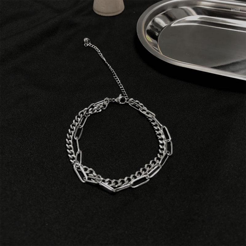 

Link Bracelets Women Bracelet Titanium Steel Ladies Charms Bangles Layered Jewellery Couples Hip Hop Trendy Silver Color Pulseras