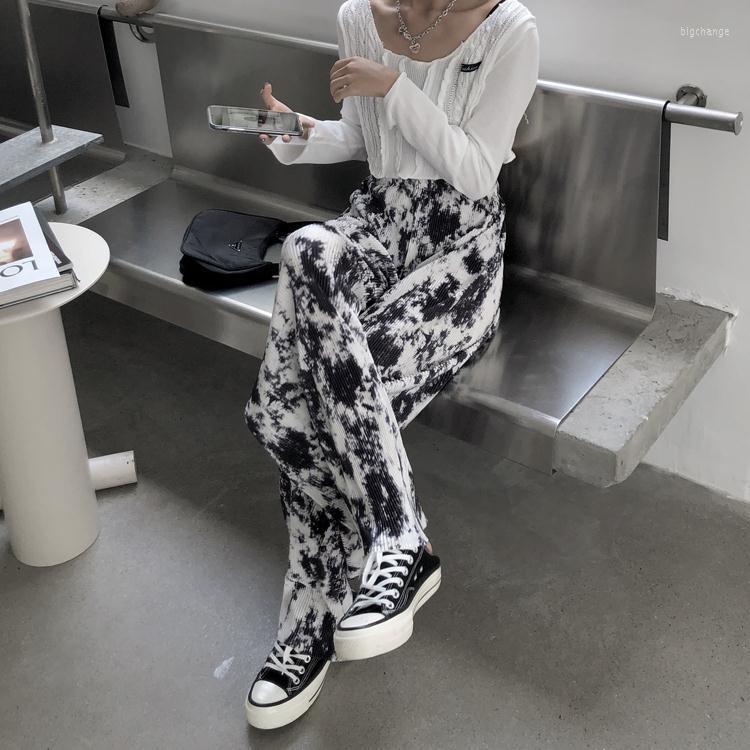 

Women's Pants Vintage Tie-dye Pleated Women High Waist Wide Leg Baggy Y2k Clothes Streetwear Oversize Trousers Korean Fashion, Blue