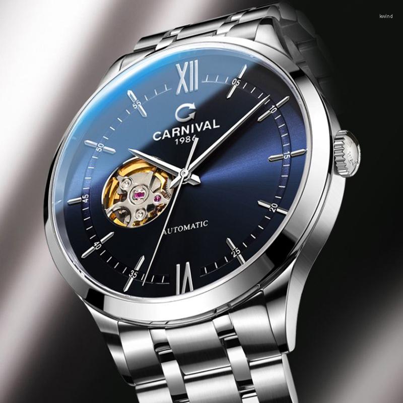 

Wristwatches Switzerlan CARNIVAL Japan MIYOTA Automatic Mechanical Sapphire Men's Watches Waterproof Skeleton Clock C8093, Sliver white