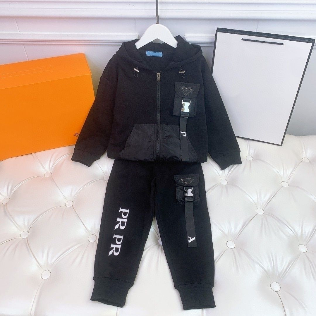 Baby Set Children cosit Sweat à sweat Hoodie Girls Boys Vêtements 2022 Zipper Pocket Long Manneve 2 pièces Sweatshirts Pantalon Sports Kids 110-1