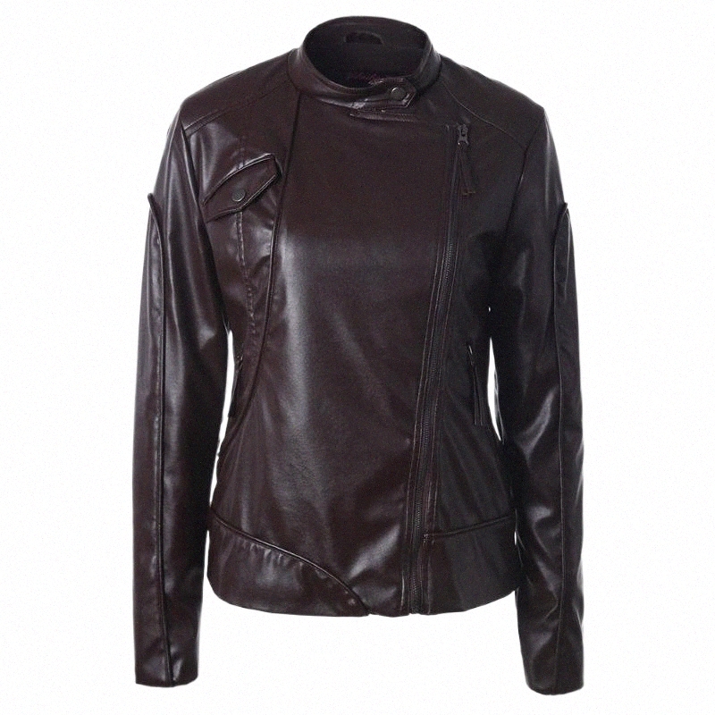 Women's Leather & Faux Leather women's Leather & Faux Winter Women Solid Color Stand Collar Side Zipper PU Biker Jacket Fashion Commuti-image-800500407