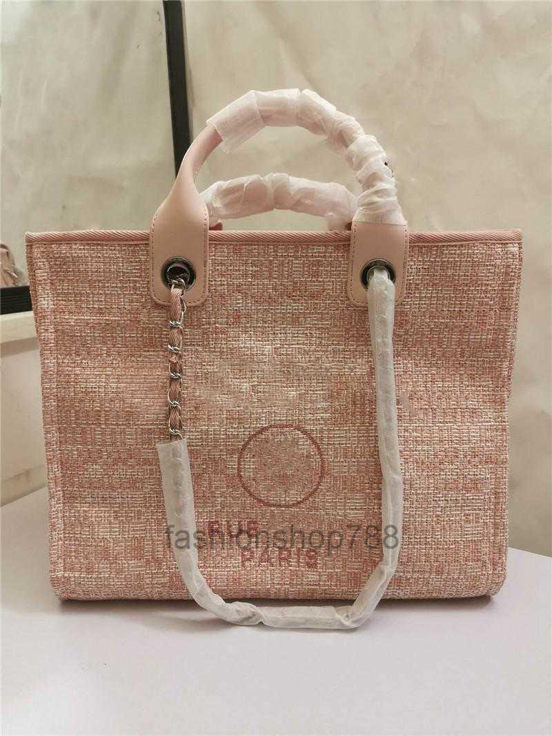 

2022 New Canvas Shopping bag OP171 Fashion denim Leather Trend Super capacity Travel leisure resort designer luxury Deauville Universal Tote, 14