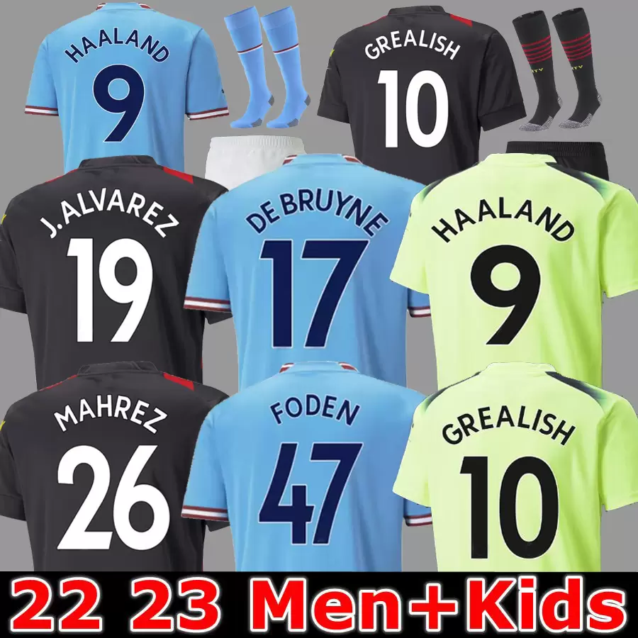 

HAALAND Soccer Jersey 22 23 DE BRUYNE PHILLIPS MANS CITIES GREALISH STERLING FERRAN MAHREZ MANCHESTERS FODEN 2022 2023 Football Shirt Uniforms Men Kids Kit Sets, 22 23 away adult ucl