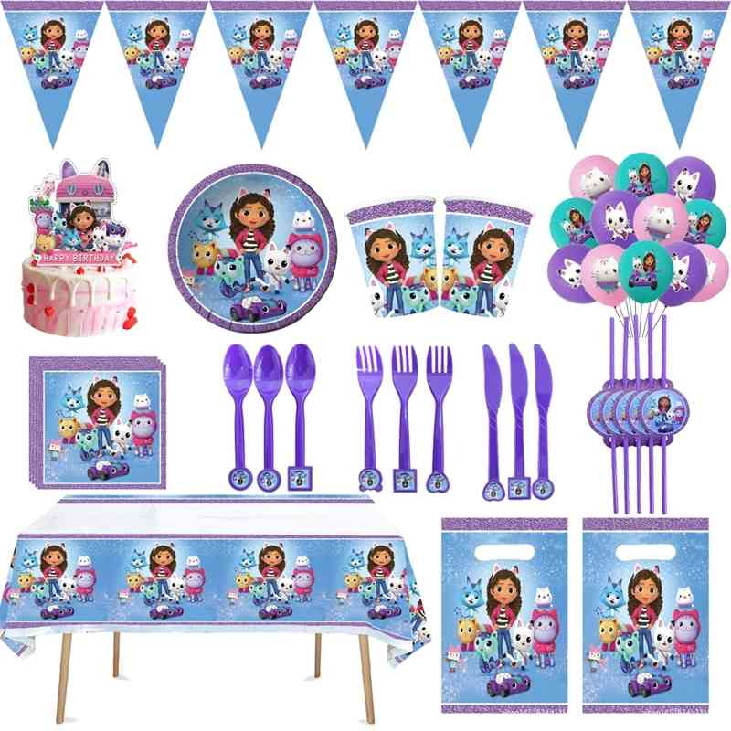 

Gabby Dollhouse Suit 20 People Girls Birthday Party Decorations Cutlery Set Cups Plates Baby Shower Gifts Doll house Supplies
