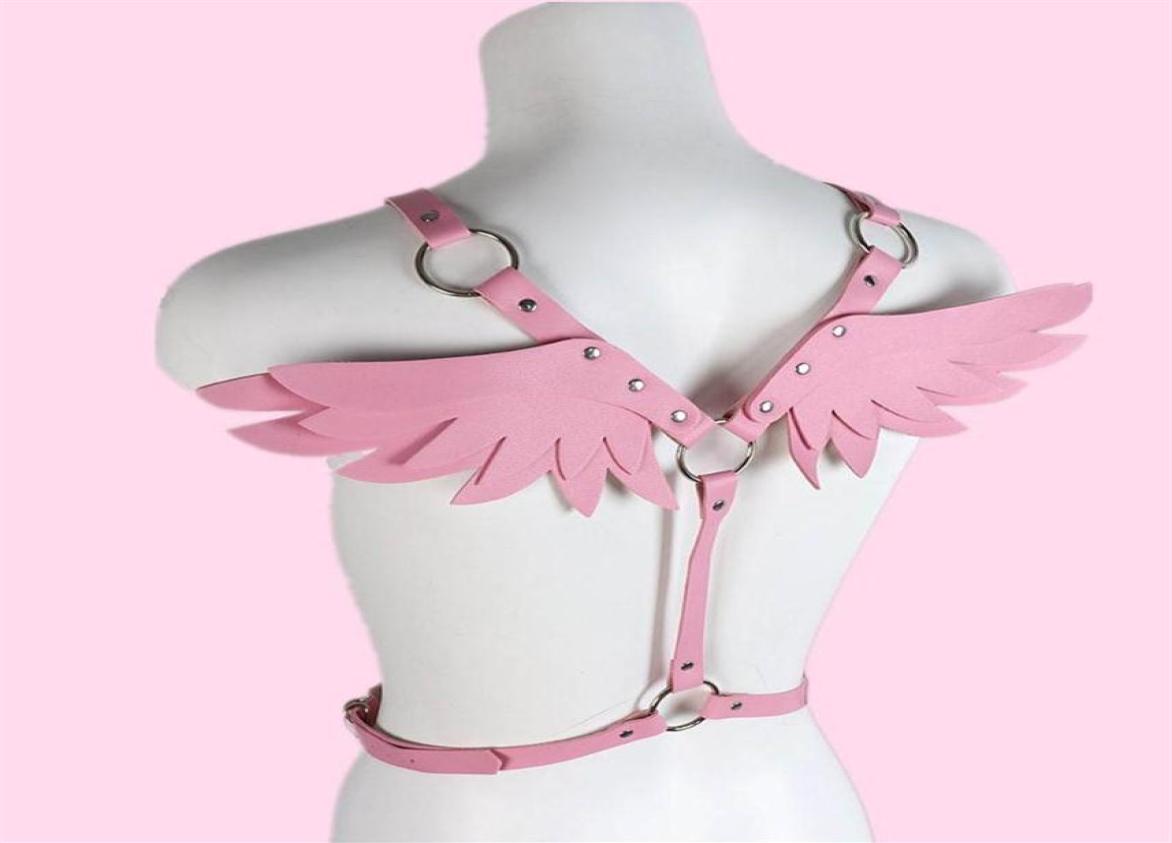 

Belts Leather Harness Women Pink Waist Sword Belt Angel Wings Punk Gothic C, Black