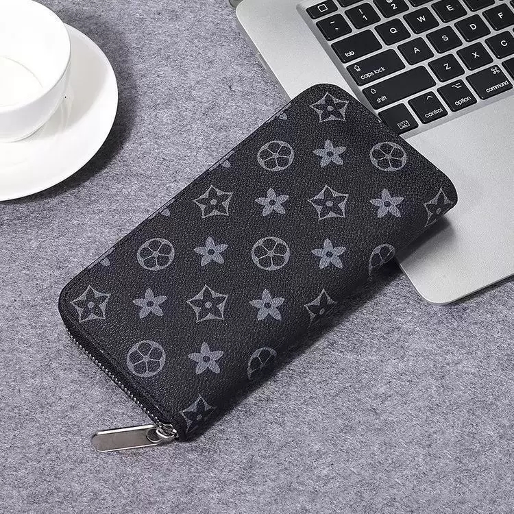 

Fashion women wallet Genuine Leather wallet single zipper wallets lady ladies long classical purse with box card 60017, Black grid