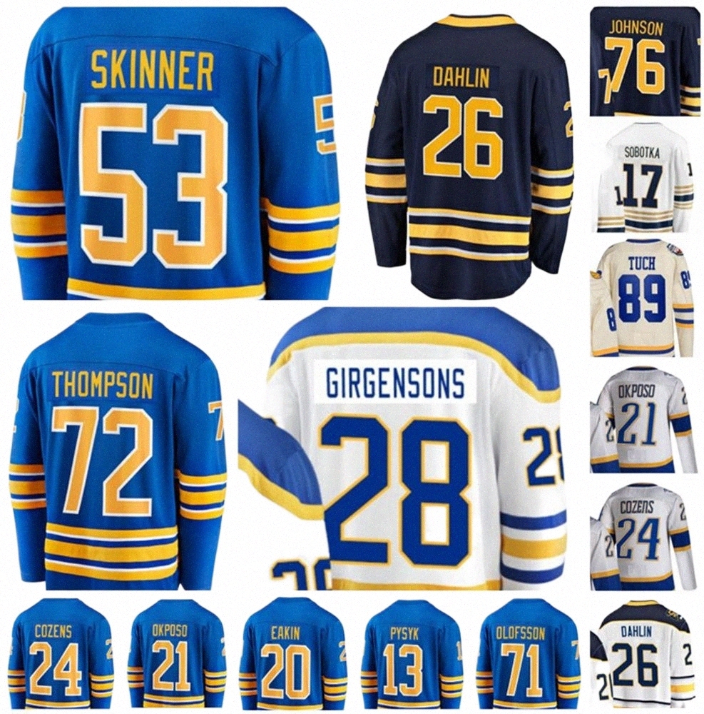 

Hockey Jerseys 2022 Buffalo Jeff Skinner Hockey Jersey Dylan Cozens Kyle Okposo Rasmus Dahlin Jack Eichel Tage Thompson Girgensons BUF Custom Stitched Men Wom 92Wm#, Colour 7