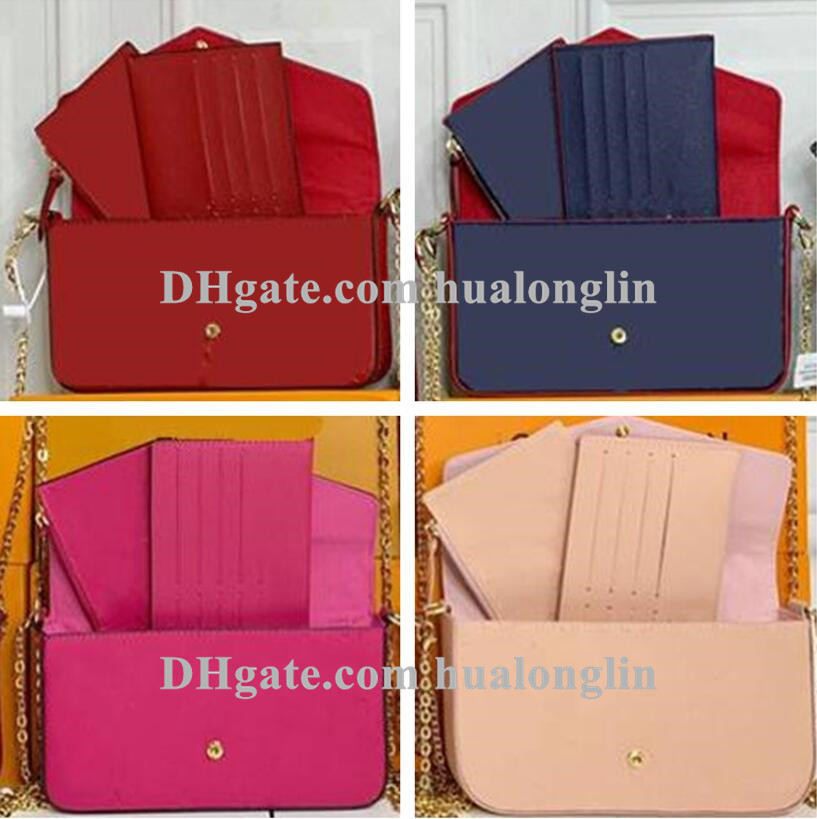 

Wholesale Women Bag Designer Handbag purse clutch shoulder bags 3 in 1 flower date code card holder slot wallet High Quality, Black