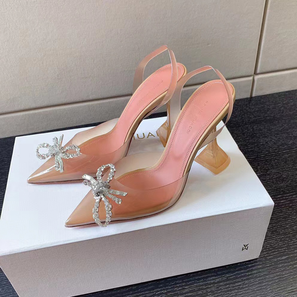 

Amina muaddi Begum PVC Muller shoes with bow decoration shoes Pumps spool Heels sandals women's Luxury Designers Dress shoe Evening Slingback sandal, 2#