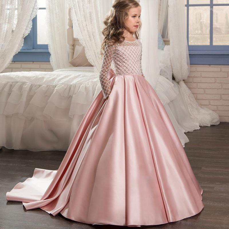 

Girl Dresses Children's Dress Girls Lace Satin Bow Little Drag Children Princess Birthday Piano Performance, Black